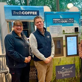 Cameron Lewis, Managing Director at The Woodhorn Group with Niccki Boardman, Milk Vending Supervisor and Liz Woodsell, CEO at the Chichester Community Development Trust