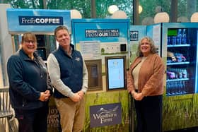 Cameron Lewis, Managing Director at The Woodhorn Group with Niccki Boardman, Milk Vending Supervisor and Liz Woodsell, CEO at the Chichester Community Development Trust