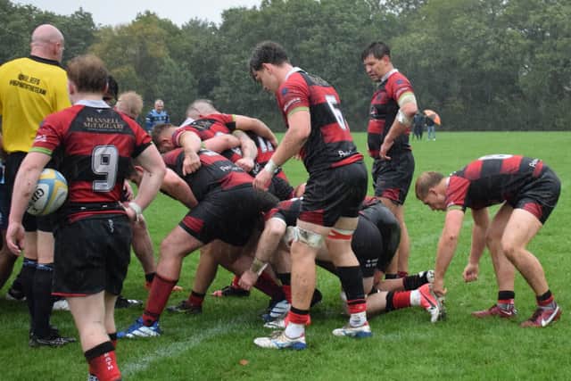 The Heath scrum battled hard to secure the win