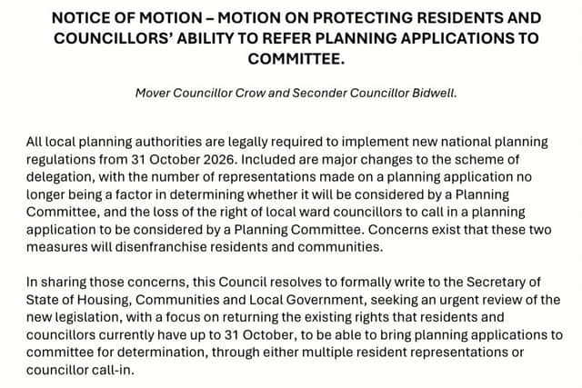 The motion tabled at last week's Crawley Borough Council Full Council meeting