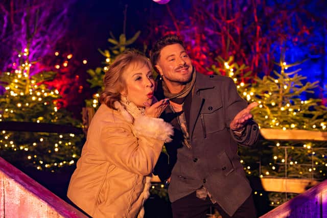 Blue's Duncan James with Mother Fiona at Tulleys Christmas Light Festival 