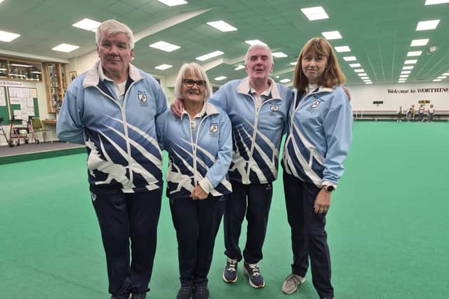 Dave Page, Brenda Page, Dave Hoggen and Marion Hoggen at Worthing Indoor Bowling Club