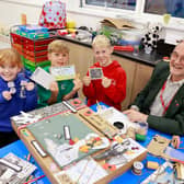 L-R Pupils at Langney Primary Academy and Richard Goldsmith, Hailsham Historical Society