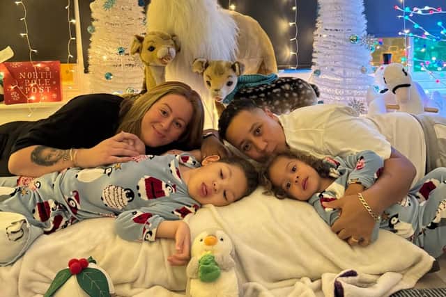 L-R (back to front): Leanne, Sara, Kai and Aya have an early Christmas at Chestnut Tree House