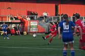 Captain Sophia Wickenden steps up and fires a free-kick into the corner to put Worthing Women in front.