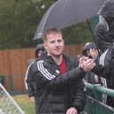 Joe Bull thanks the travelling Hassocks support after a 3-0 win at Forest Row played out in the middle of Storm Boelo