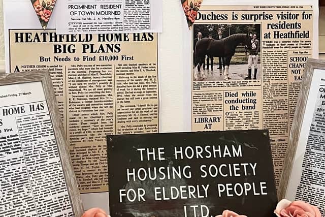 Original West Sussex Gazette newspaper articles on display from 1956 when 'The Horsham Housing Society for Elderly People Ltd' opened it doors