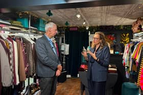 Horsham MP, John Milne, speaks to Donna Camera, owner of local business La Vida. 