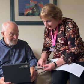 Peter was introduced to Guild Care's befriending service after a stroke, and says meeting volunteer befriender, Denny is "like having the younger sister I never had."