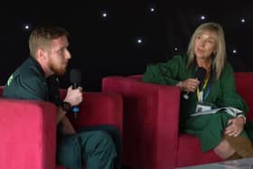 Cam Parfitt, from South East Coast Ambulance service, talks to Jane Crawford, Lead for the the Autism in Schools Project, at the Autistic and Wonderfully Wired conference.