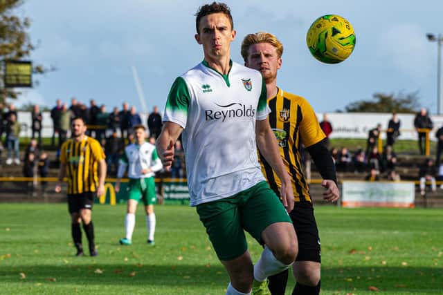 Dan Smith, pictured in recent action against Folkestone, scored a late winner for Bognor against Merstham / Picture by Tommy McMillan