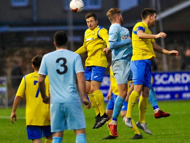 Action from Lancing v Eastbourne Town.