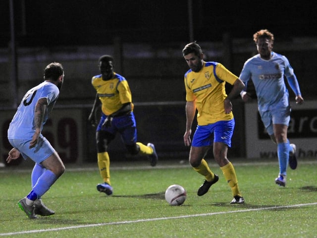 Action from Lancing v Eastbourne Town.