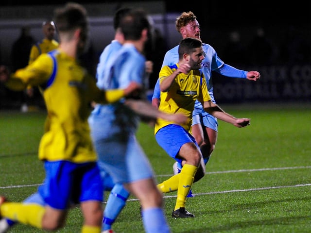 Alex Fair scores Lancing's third goal