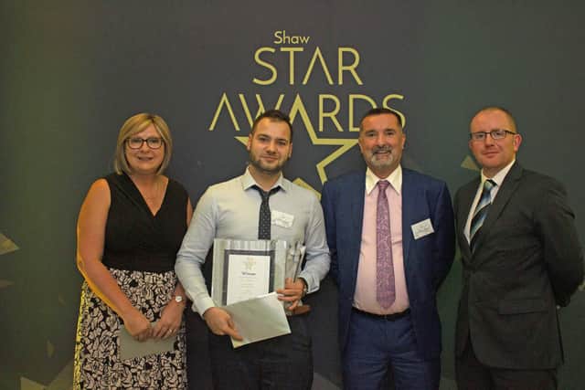 Sharon Williams of Minibus Options which was among award sponsors; Florin Mihalache from Hillside Lodge, Pulborough; Simon Kezic-Williams,Shaw healthcare regional operations director, and Fred James from Minibus Options SUS-191118-155058001