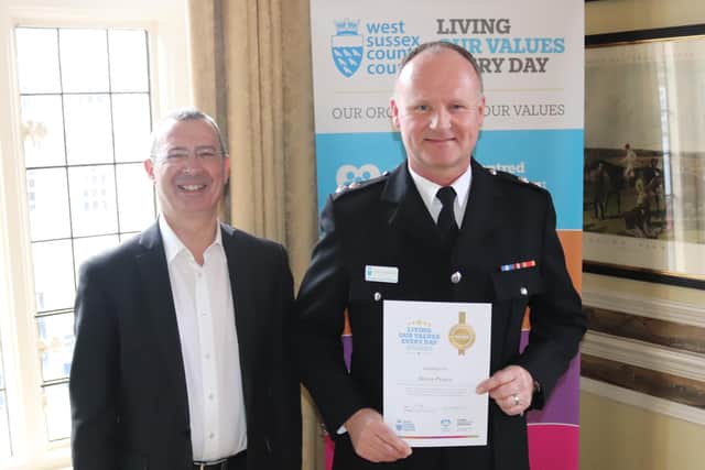 Steve Pearce, the winner of the Customer-centred award, with acting chief executive Lee Harris, left. Picture: Kevin Shipp