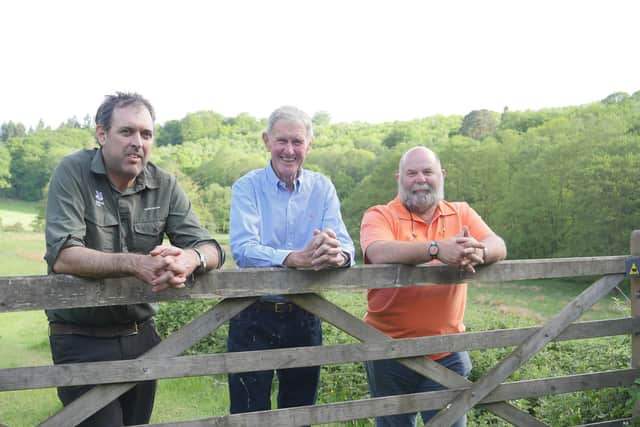 Group photo (left to right), David Elliott National Trust Lead Ranger, Nigel Quick Chair of the Black Down and Hindhead Supporters, Derek Gow Consultant Ecologist