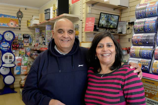 ks190658-2Selsey Lottery Newsagent  phot kate
Kandarp and Priti Patel from Pretty's Newsagents which issued the winning ticket.ks190658-2 SUS-190312-220931008