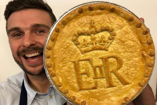 Baker Phil Turner with one of his pies for Buckingham Palace