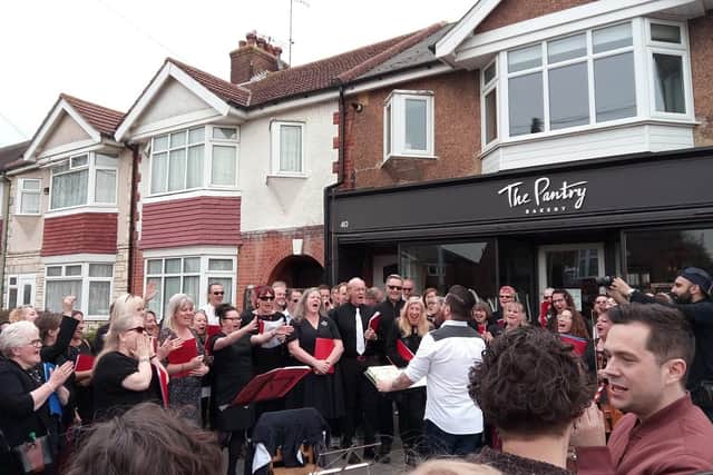 Brooksteed Alehouse Singers performing their inaugural concert in April, outside the micropub in South Farm Road, Worthing