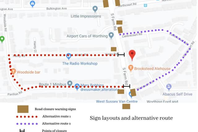 Alternative route options during the road closure in South Farm Road, just north of the level crossing