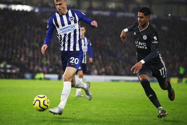 Solly March breaks forward during the second half against Leicester City