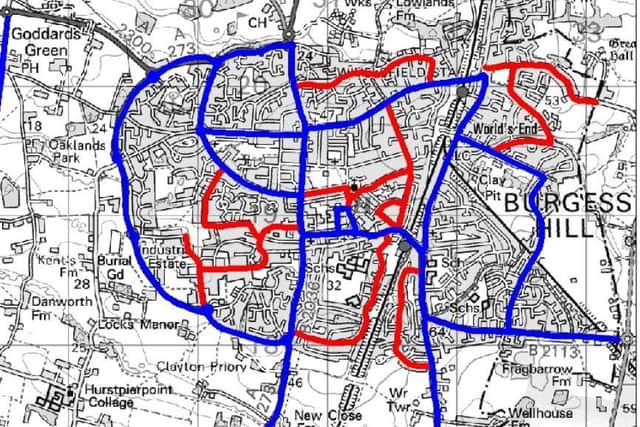 The red routes are being stopped and the blue routes will continue
