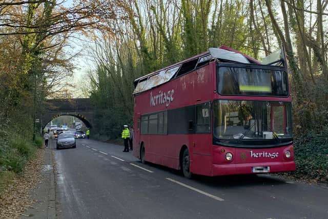 The bus crashed with a bridge in Hassocks. Photo by Simon Fenton