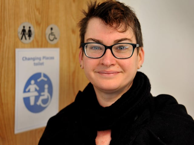 Maria Barnes, a mother who has a child that needs the facilities is so grateful to have a changing places toilet in Burgess Hill. Opening of Burgess Hill's new Library. Pic Steve Robards SR03121902 SUS-190312-160738001