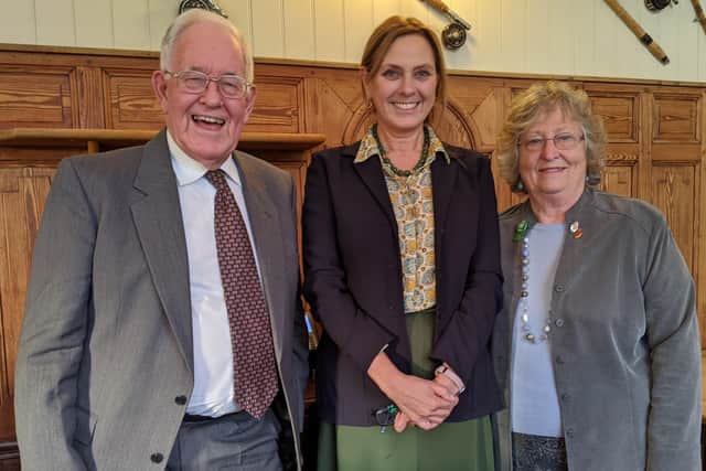 The Duchess of Norfolk, Georgina Fitzalan-Howard, with NSPCC South and Mid Sussex branch vice-president Robert Naunton and secretary Rosemary Hannam