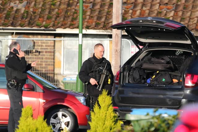 Armed police at the machete attack incident in Lawrence Avenue, Rustington, on Christmas Eve 2018