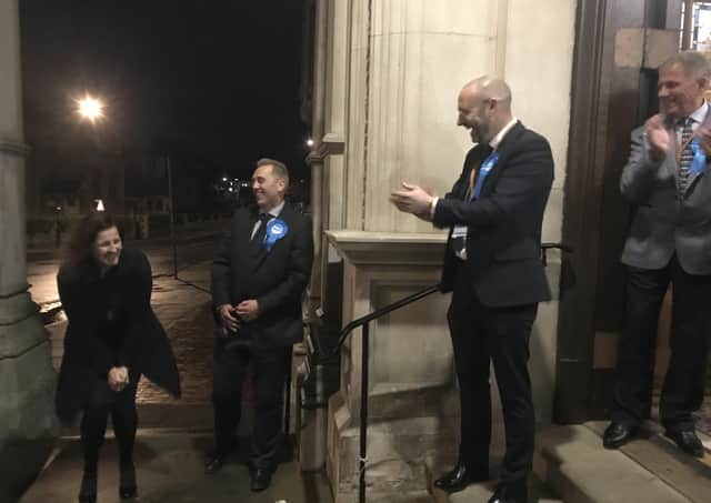 Caroline Ansell arriving at the Town Hall in Eastbourne ahead of the election result SUS-191213-030307001