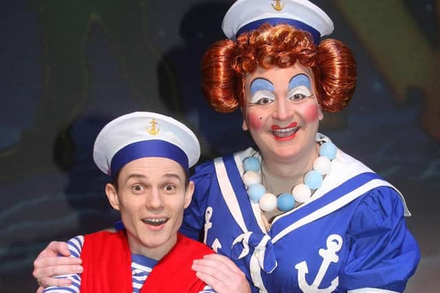 James Fletcher as Mini Smee and Hywel Dowsell as Mrs Smee. Photo by Derek Martin, dm1994869a