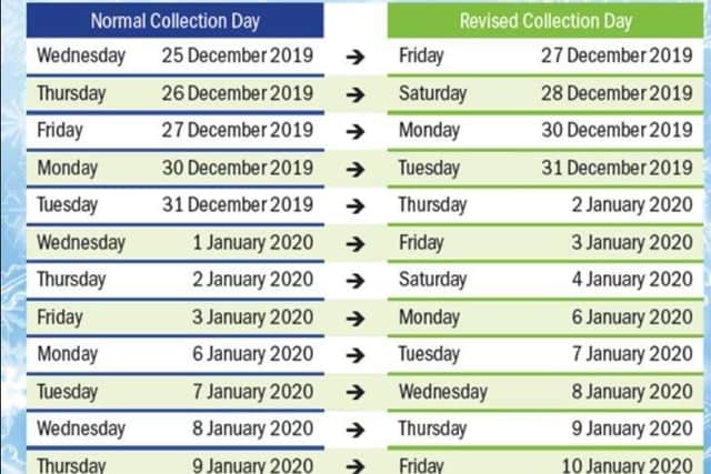The revised bin collections in Rother between Christmas and New Year. Picture: Rother District Council