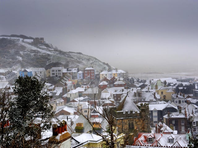 A snow covered Hastings in March 2013