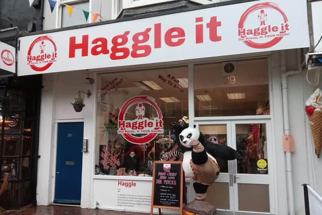 The giant panda outside Haggle it in Warwick Street, Worthing, is the one thing that is not for sale, it is designed to draw people in