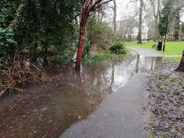 Walkers braving the wet weather donned wellington boots