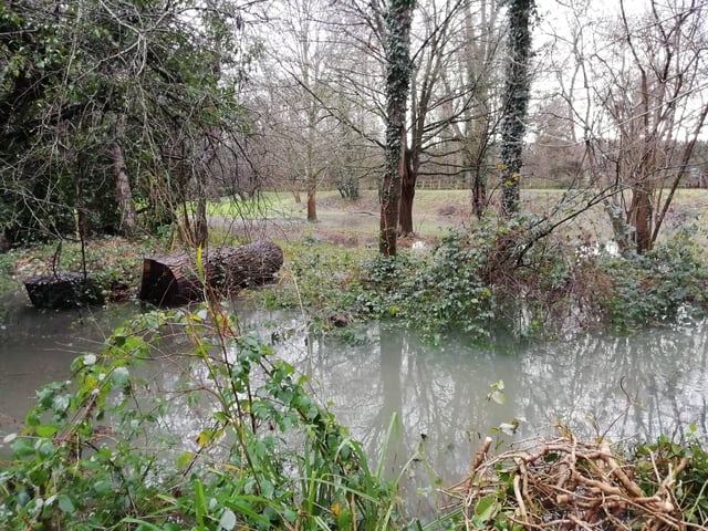 In the Memorial Gardens the river has burst its banks