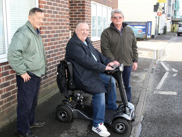 Mods from the 1960s in Littlehampton recreate a photograph that was taken outside the old Clifton Cafe on February 4, 1967. From left, Sam Lee, Brian 'Bunny' Silcock and Ian Turner. Photo by Derek Martin DM1931567a