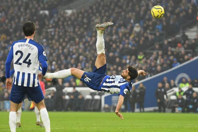 Alireza Jahanbakhsh perfectly executes the overhead kick against Chelsea