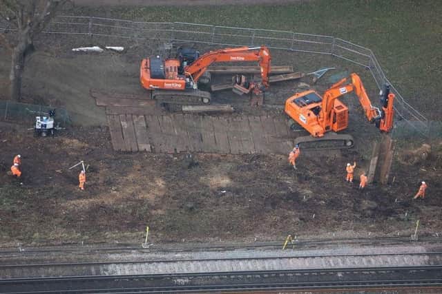 Works are being undertaken to shore up a rail embankment at Wivelsfield SUS-200201-100532001