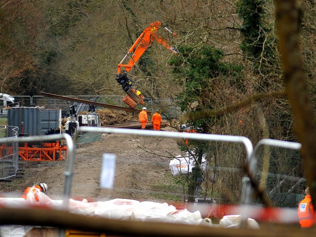 Embankment work just north of Wivelsfield station, Burgess Hill is causing travel disruption as Leylands Road is closed at the bridge, causing extra traffic to go along Junction Road. Pic Steve Robards SR20010102 SUS-200201-141758001