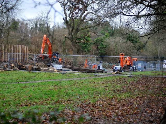 Embankment work just north of Wivelsfield station, Burgess Hill is causing travel disruption as Leylands Road is closed at the bridge, causing extra traffic to go along Junction Road. Pic Steve Robards SR20010102 SUS-200201-141915001
