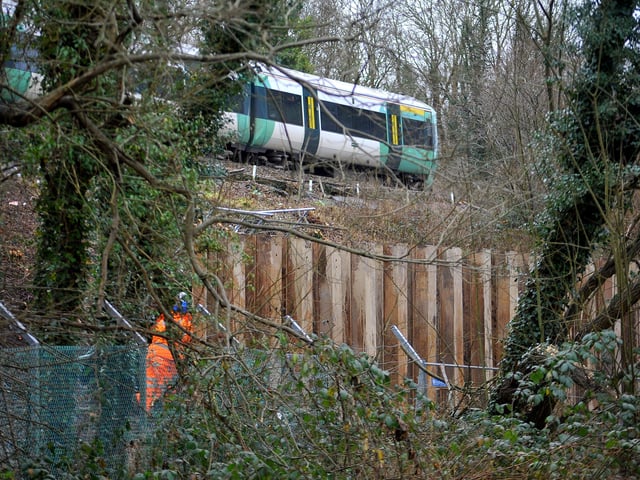 Embankment work just north of Wivelsfield station, Burgess Hill is causing travel disruption as Leylands Road is closed at the bridge, causing extra traffic to go along Junction Road. Pic Steve Robards SR20010102 SUS-200201-142010001