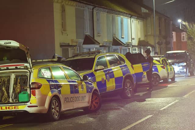 Police vehicles at the scene in Newhaven on Monday night. Photo: Dan Jessup