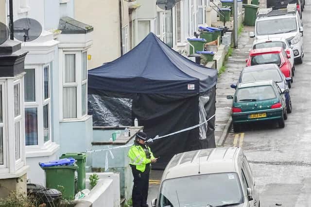 Police at the scene in Newhaven today
