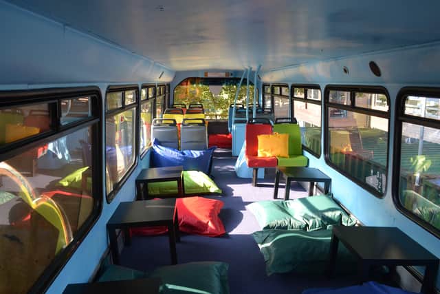The inside of the bus on its opening day