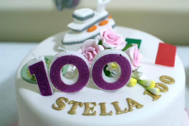 The birthday cake for Stella Partridge's 100th birthday celebration. Photograph: Peter Cripps/ 8-1-20 (26)