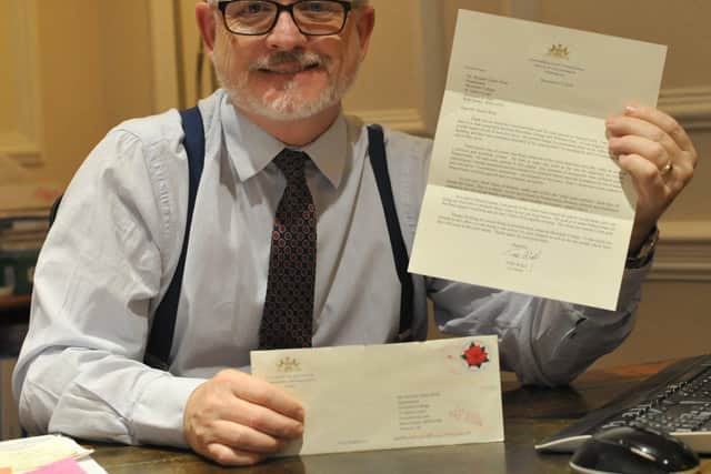 Shoreham College headmaster Richard Taylor-West with the letter from Tom Wolf, governor of Pennsylvania