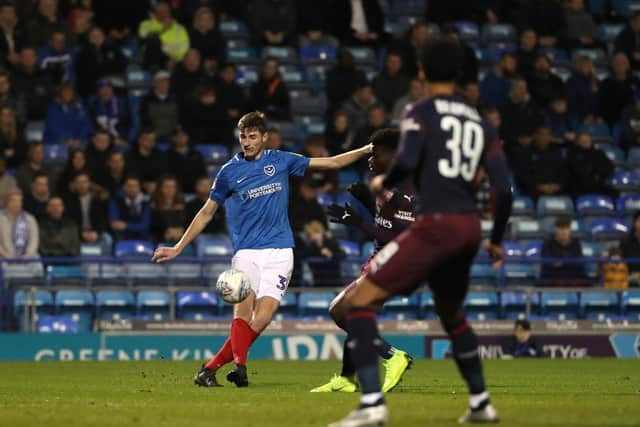 Matt Casey on his pro debut, for Pompey against Arsenal under-21s in the Checkatrade Trophy in 2018 / Picture: Sean Ryan